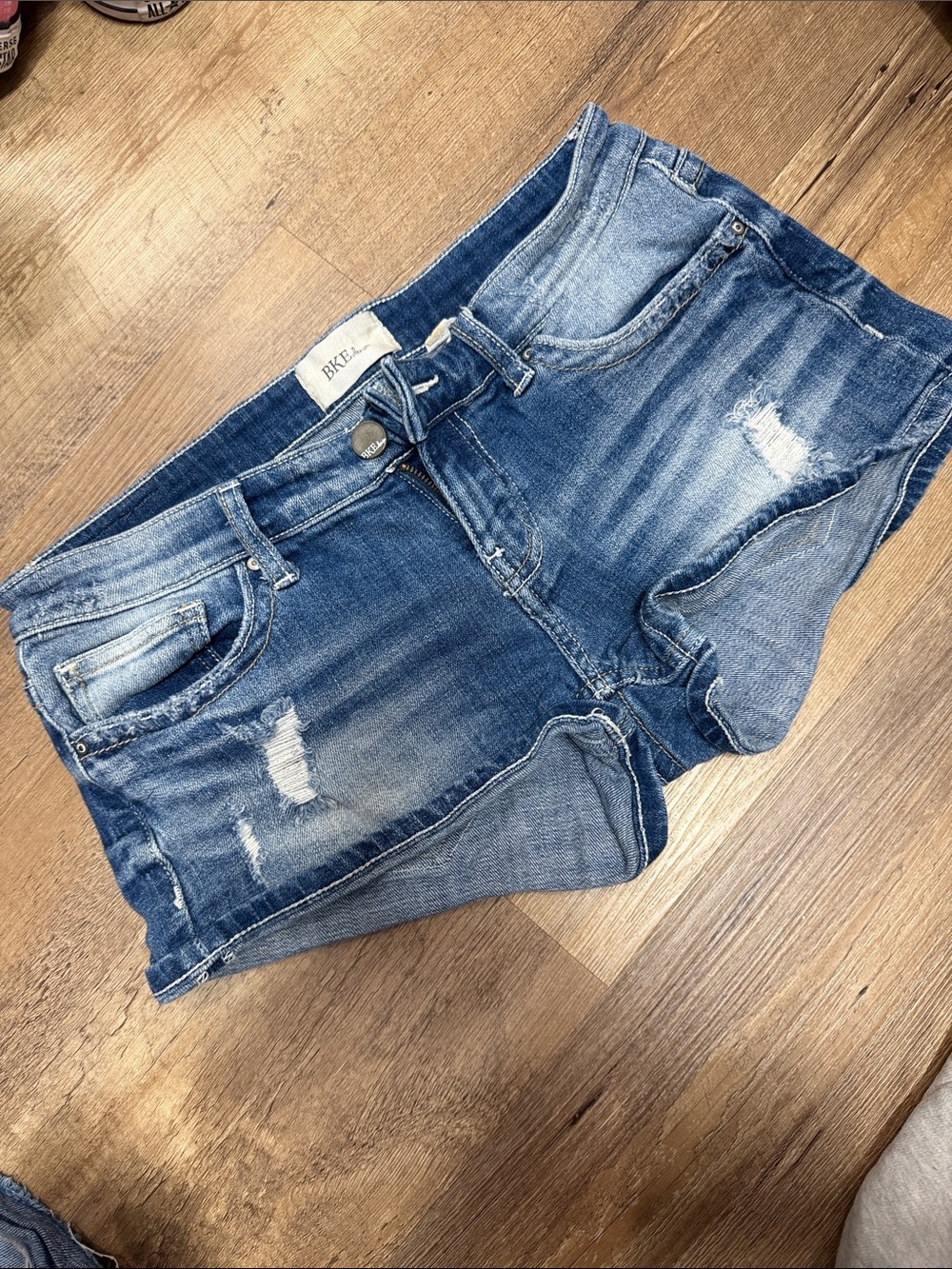 BKE Women's Distressed Blue Denim Shorts